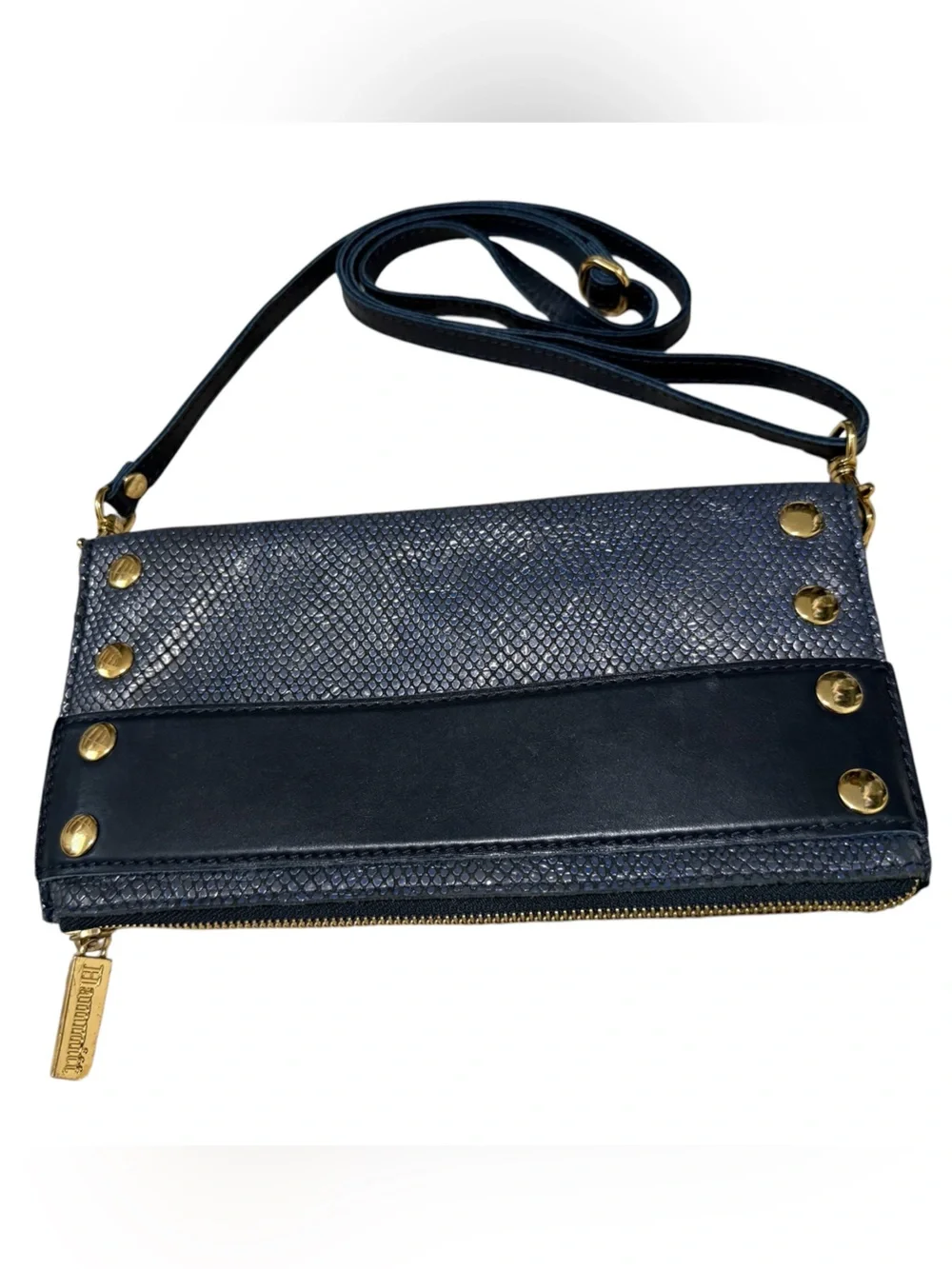 Hammitt RYAN Navy Blue and Pewter Snakeskin Crossbody/ Clutch